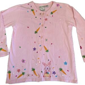 Michael Simon Lite Women's Cardigan Medium Easter Bunny Embroidered Beaded VTG
